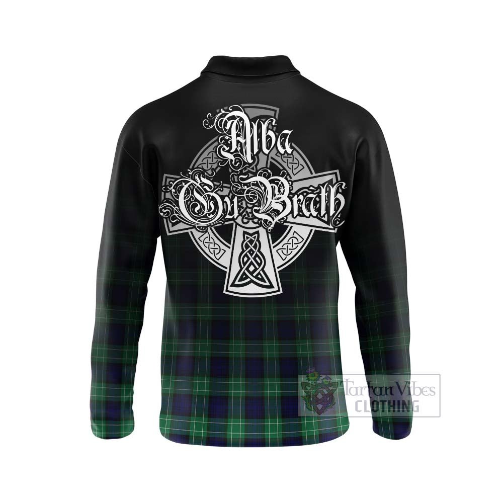 Tartan Vibes Clothing Abercrombie Tartan Long Sleeve Polo Shirt Featuring Alba Gu Brath Family Crest Celtic Inspired