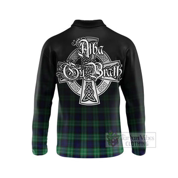 Abercrombie Tartan Long Sleeve Polo Shirt Featuring Alba Gu Brath Family Crest Celtic Inspired