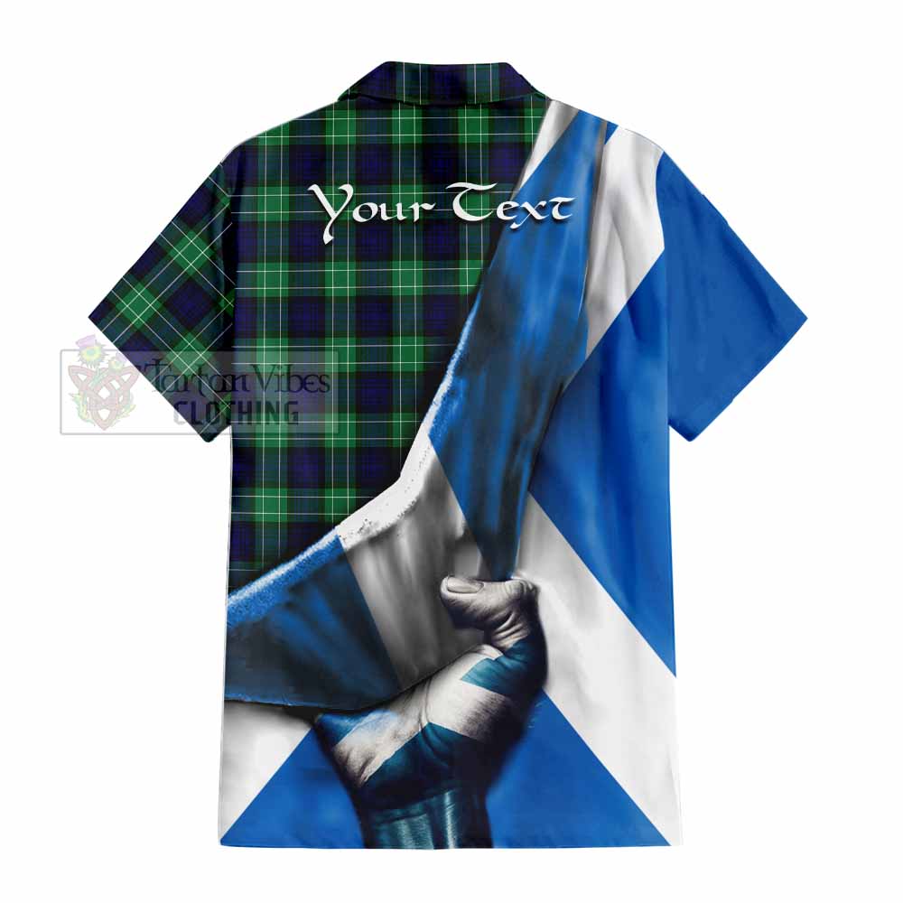 Tartan Vibes Clothing Abercrombie Tartan Short Sleeve Button Shirt with Family Crest Scotland Patriotic Style