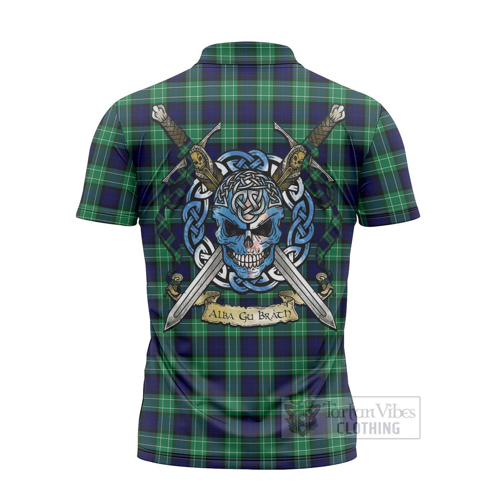 Tartan Vibes Clothing Abercrombie Tartan Zipper Polo Shirt with Family Crest Celtic Skull Style