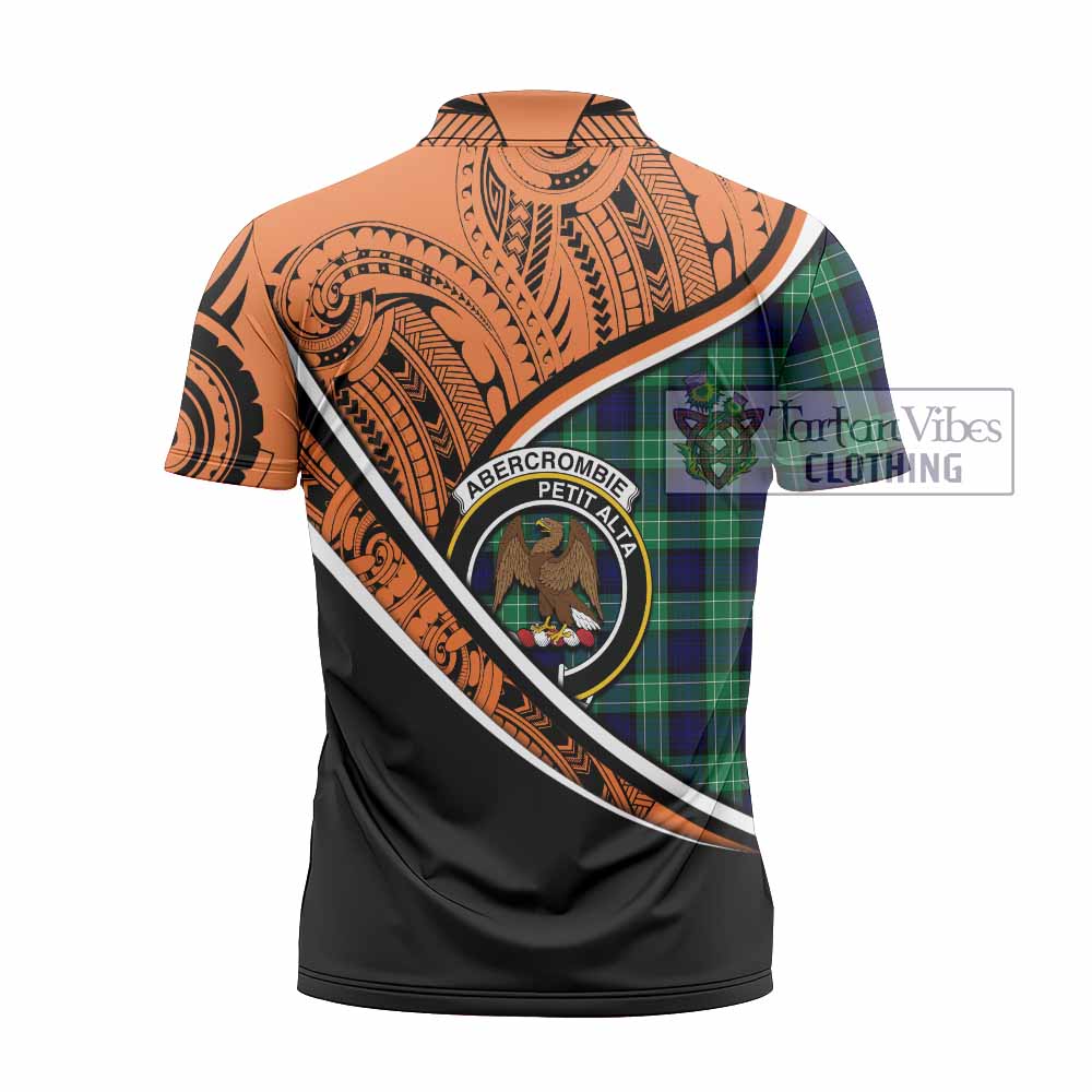 Tartan Vibes Clothing Abercrombie Crest Tartan Zipper Polo Shirt with Maori Tattoo Style - Orange Version