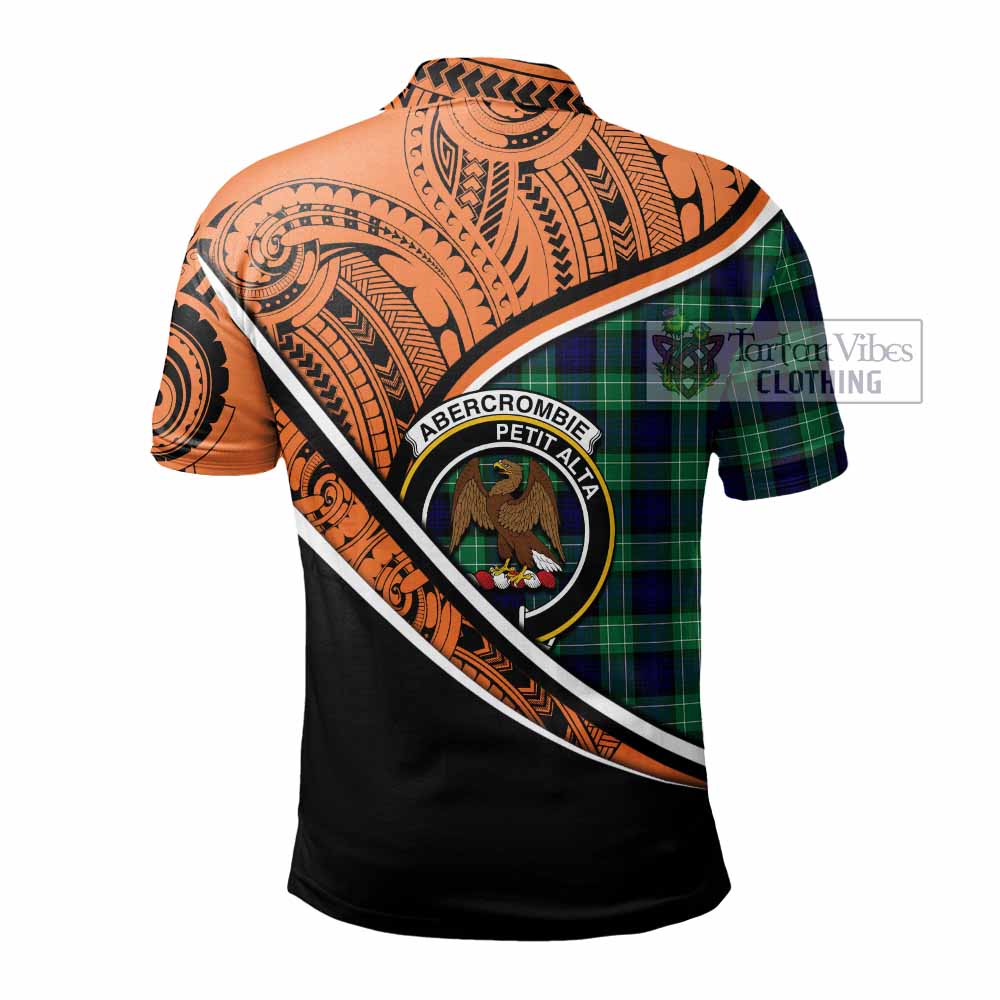 Tartan Vibes Clothing Abercrombie Crest Tartan Polo Shirt with Maori Tattoo Style - Orange Version