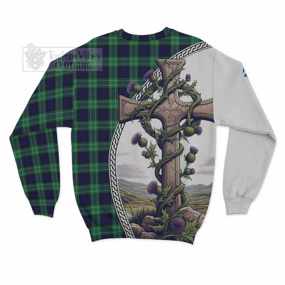 Tartan Vibes Clothing Abercrombie Tartan Sweatshirt with Family Crest and St. Andrew's Cross Accented by Thistle Vines