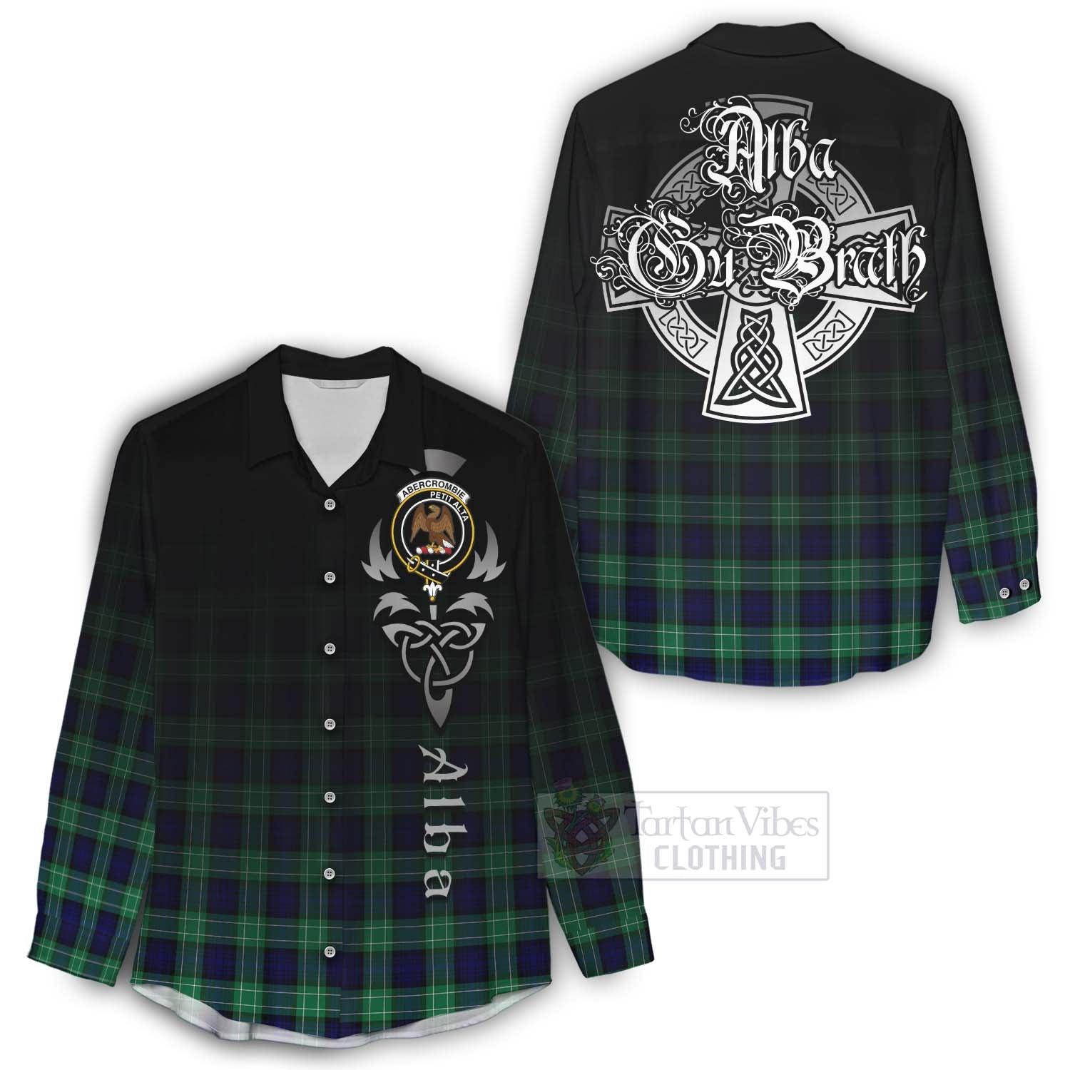 Tartan Vibes Clothing Abercrombie Tartan Women's Casual Shirt Featuring Alba Gu Brath Family Crest Celtic Inspired