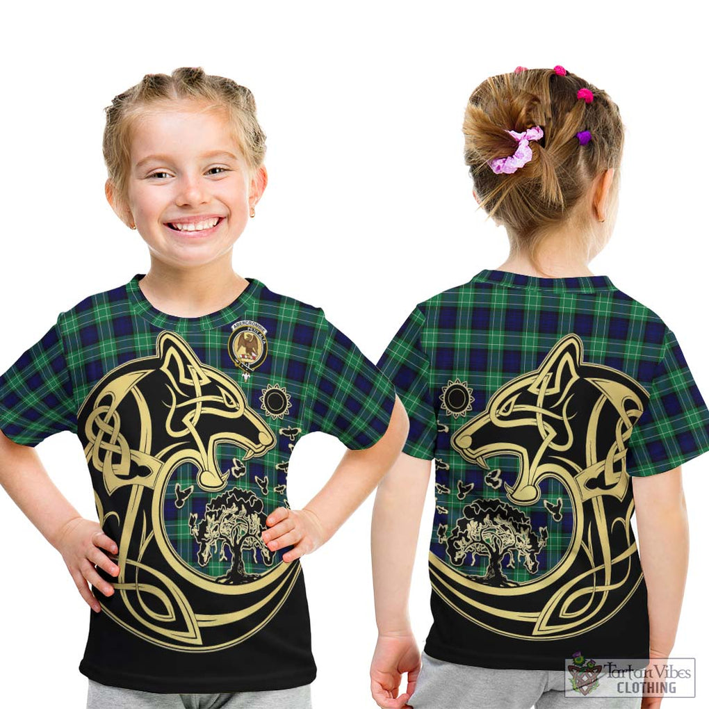 Abercrombie Tartan Kid T-Shirt with Family Crest Celtic Wolf Style - Tartan Vibes Clothing