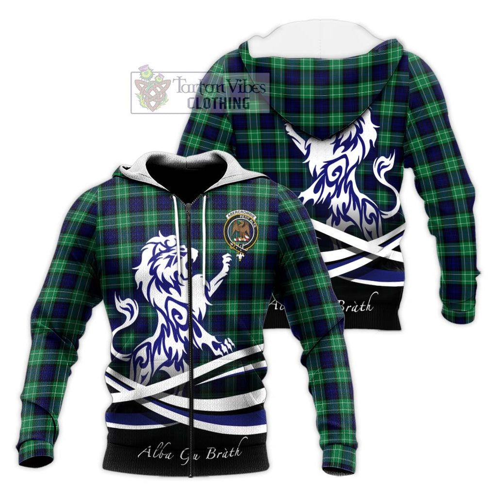 Abercrombie Tartan Knitted Hoodie with Alba Gu Brath Regal Lion Emblem Unisex Knitted Zip Hoodie - Tartanvibesclothing Shop