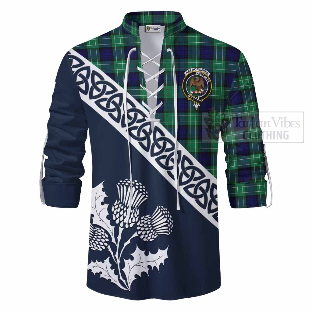 Tartan Vibes Clothing Abercrombie Tartan Ghillie Kilt Shirt Featuring Thistle and Scotland Map