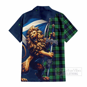 Abercrombie Tartan Family Crest Short Sleeve Button Shirt with Scottish Majestic Lion