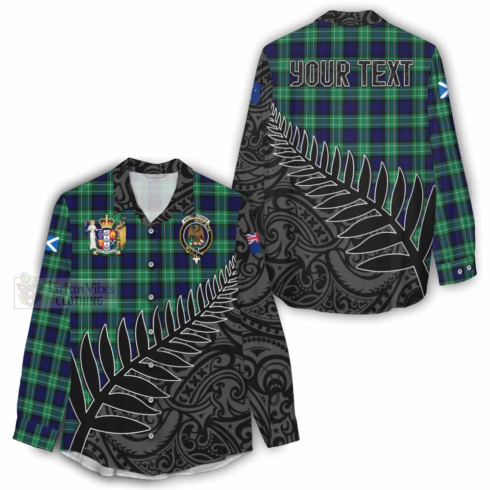 Tartan Vibes Clothing Abercrombie Crest Tartan Women's Casual Shirt with New Zealand Silver Fern Half Style