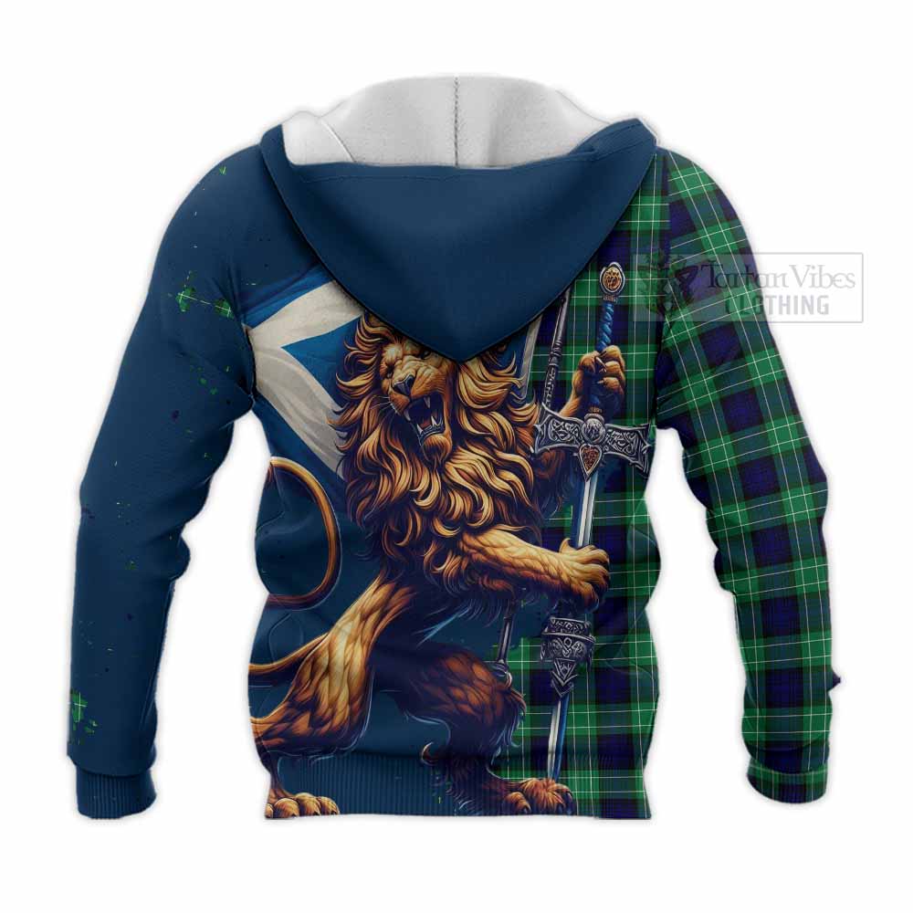 Tartan Vibes Clothing Abercrombie Tartan Family Crest Knitted Hoodie with Scottish Majestic Lion