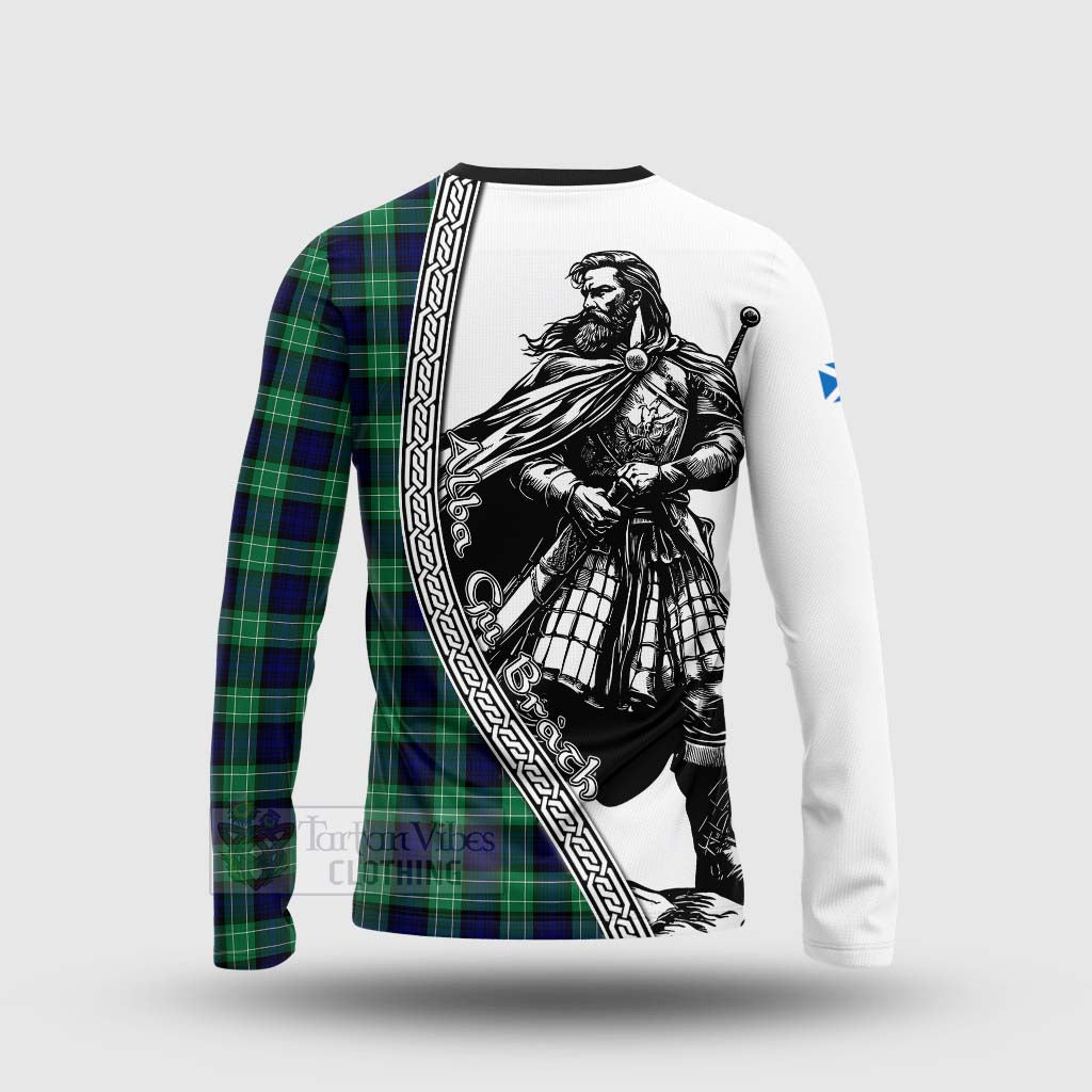 Tartan Vibes Clothing Abercrombie Tartan Clan Crest Long Sleeve T-Shirt with Highlander Warrior Celtic Style