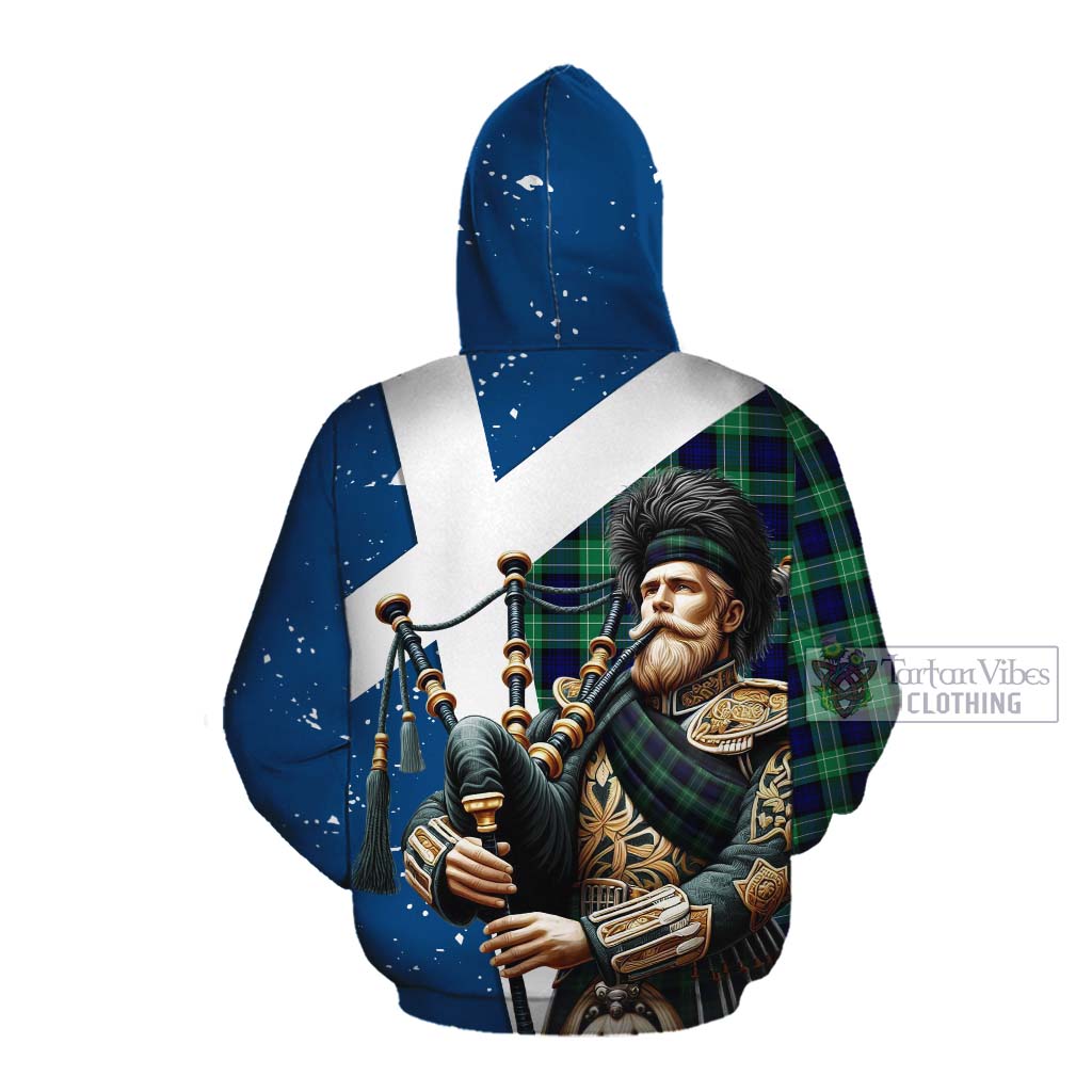 Tartan Vibes Clothing Abercrombie Tartan Cotton Hoodie with Family Crest Scottish Bagpiper Vibes