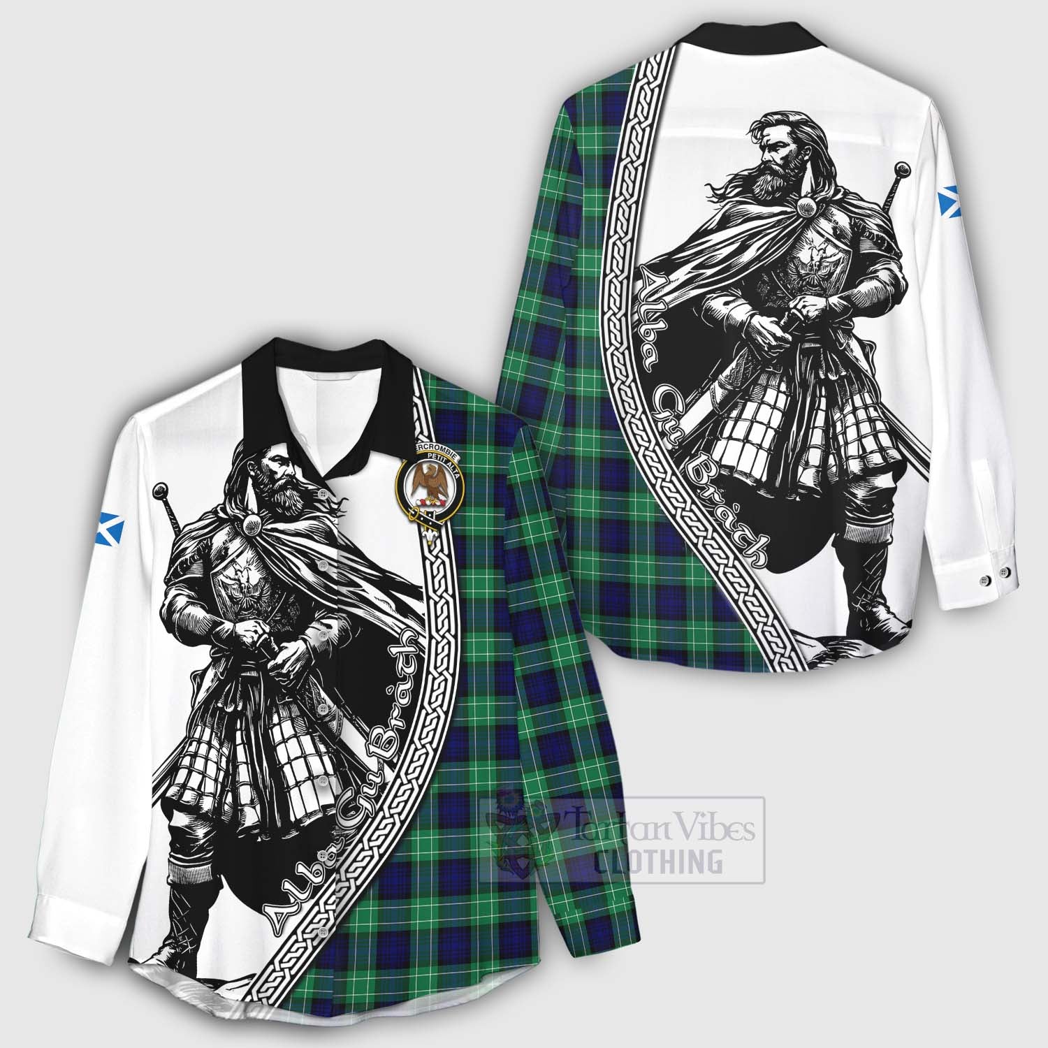 Tartan Vibes Clothing Abercrombie Tartan Clan Crest Women's Casual Shirt with Highlander Warrior Celtic Style