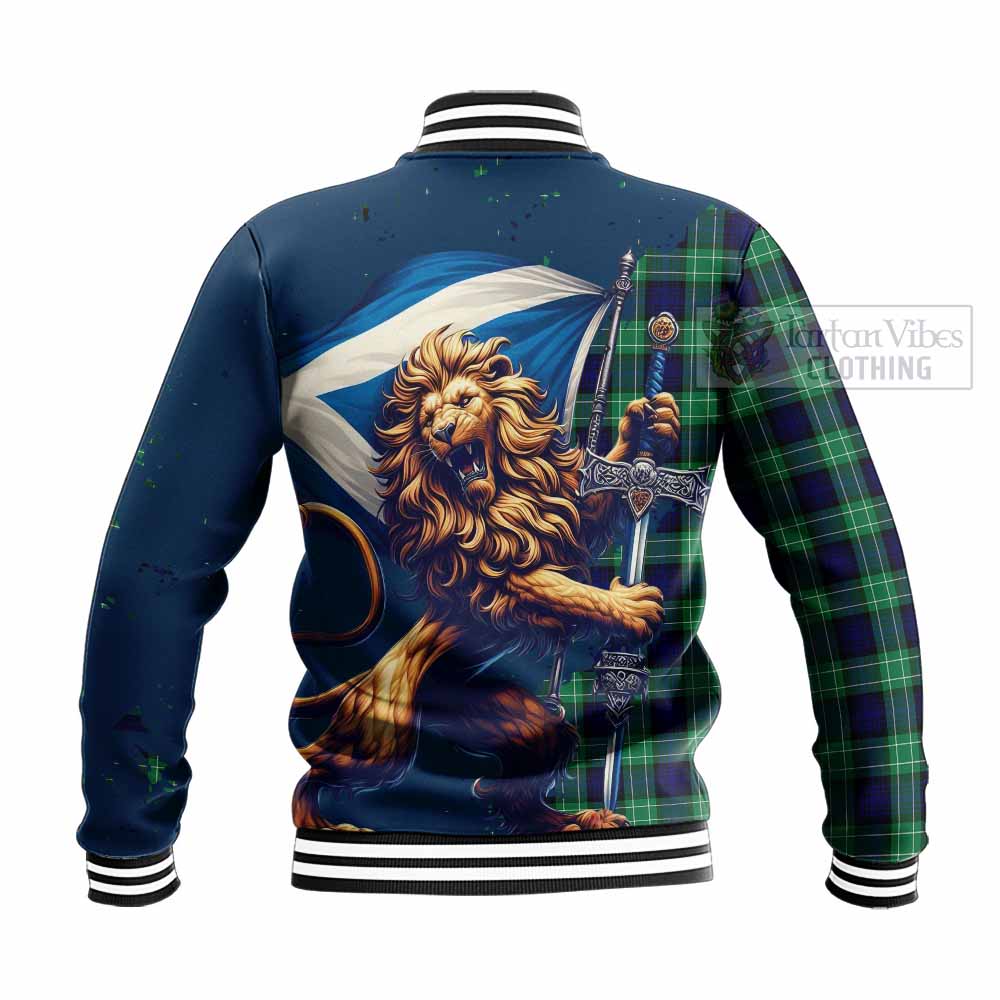 Tartan Vibes Clothing Abercrombie Tartan Family Crest Baseball Jacket with Scottish Majestic Lion