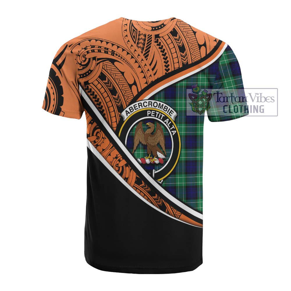 Tartan Vibes Clothing Abercrombie Crest Tartan Cotton T-shirt with Maori Tattoo Style - Orange Version