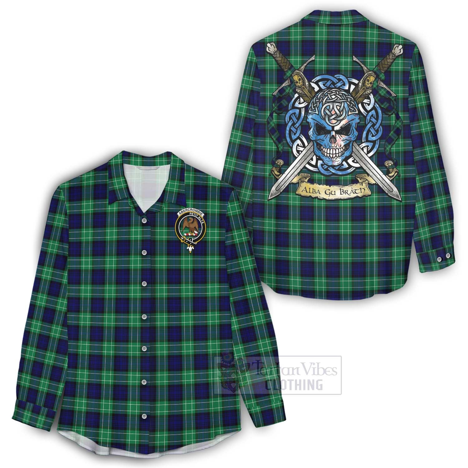 Tartan Vibes Clothing Abercrombie Tartan Women's Casual Shirt with Family Crest Celtic Skull Style