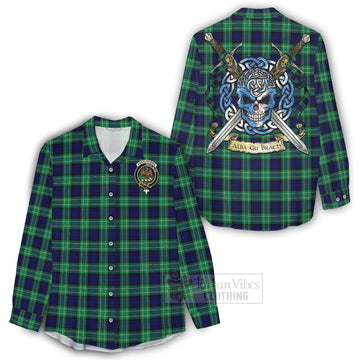 Abercrombie Tartan Women's Casual Shirt with Family Crest Celtic Skull Style