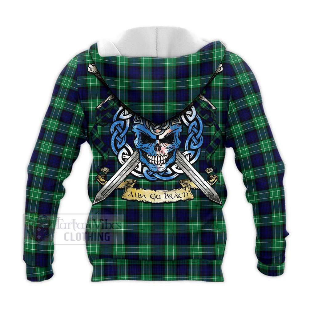 Tartan Vibes Clothing Abercrombie Tartan Knitted Hoodie with Family Crest Celtic Skull Style