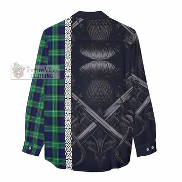 Abercrombie Tartan Women's Casual Shirt with Family Crest Cross Sword Thistle Celtic Vibes