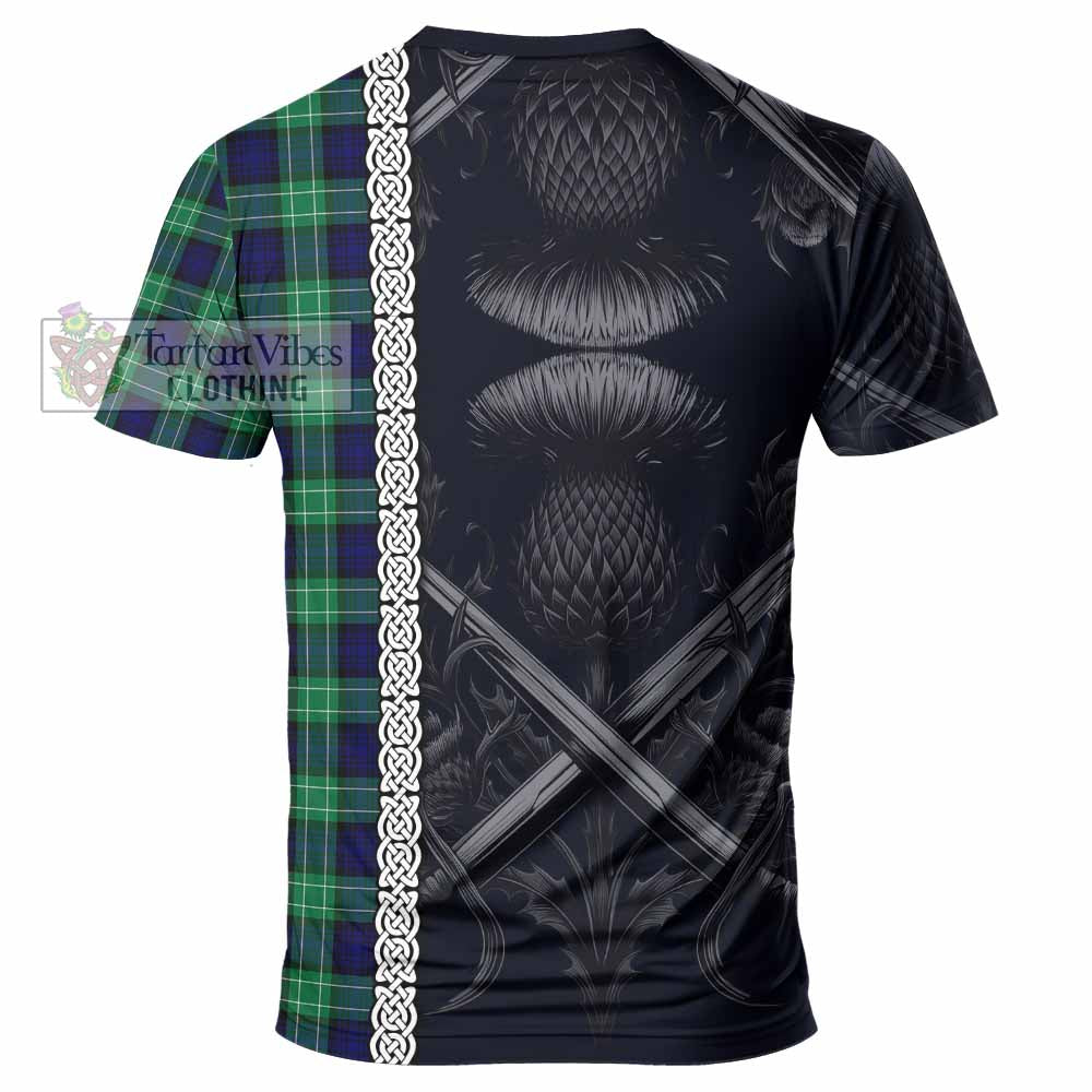 Tartan Vibes Clothing Abercrombie Tartan T-Shirt with Family Crest Cross Sword Thistle Celtic Vibes