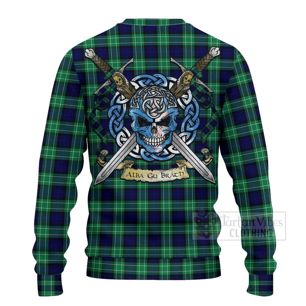 Tartan Vibes Clothing Abercrombie Tartan Knitted Sweater with Family Crest Celtic Skull Style