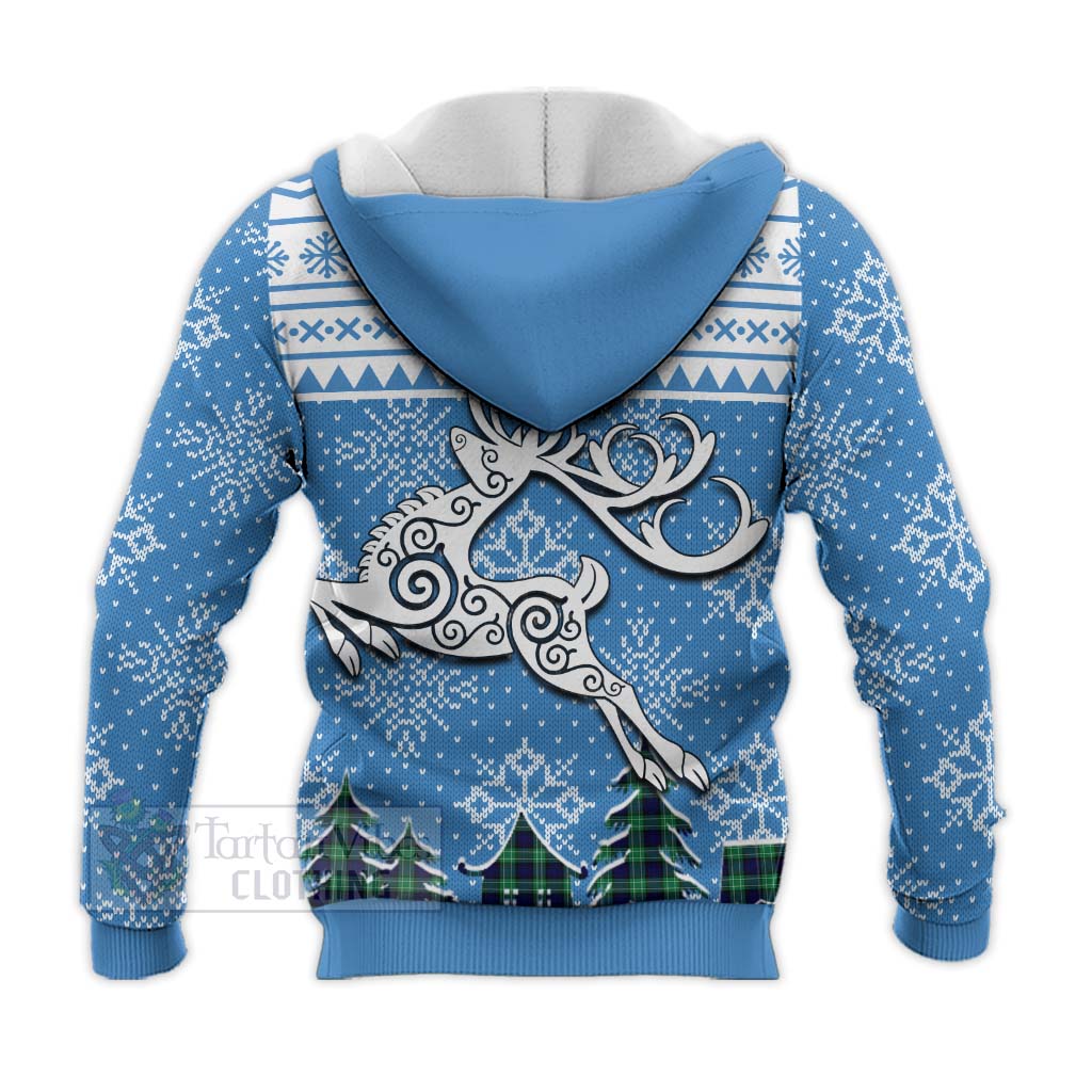 Tartan Vibes Clothing Abercrombie Clan Christmas Knitted Hoodie Celtic Reindeer Style