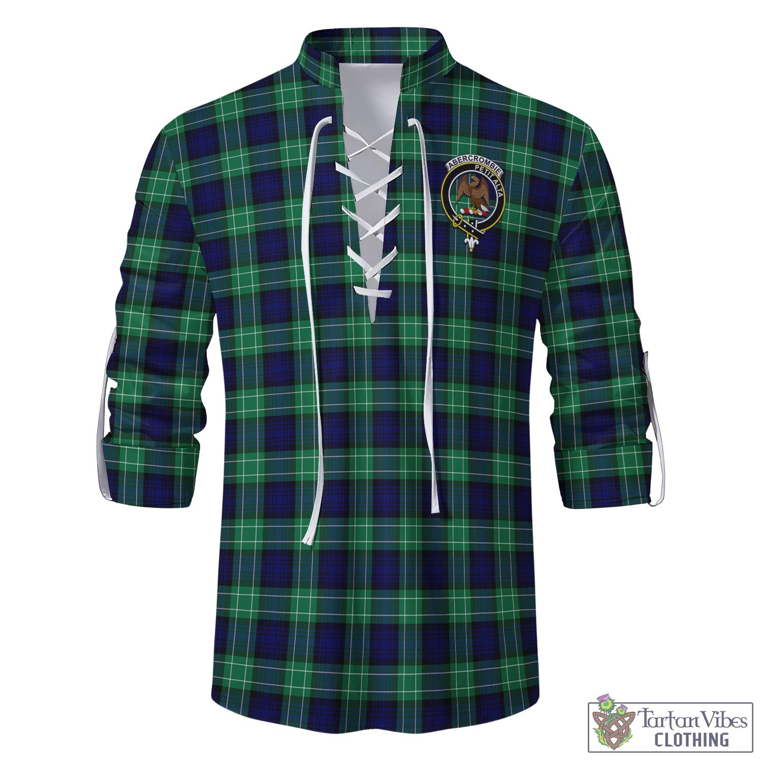 Tartan Vibes Clothing Abercrombie Tartan Men's Scottish Traditional Jacobite Ghillie Kilt Shirt with Family Crest