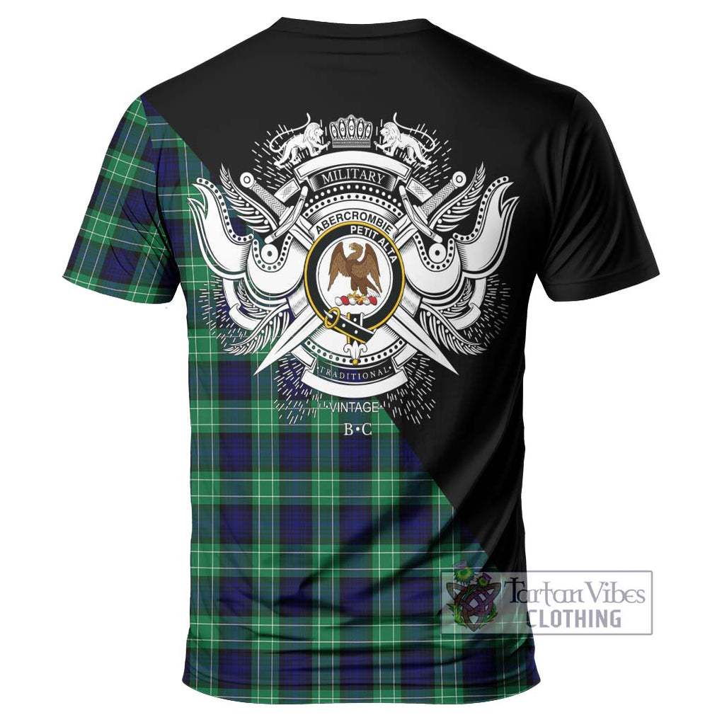 Abercrombie Tartan T-Shirt with Family Crest and Military Logo Style - Tartanvibesclothing Shop