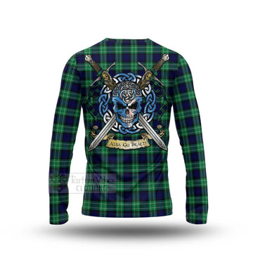 Abercrombie Tartan Long Sleeve T-Shirt with Family Crest Celtic Skull Style