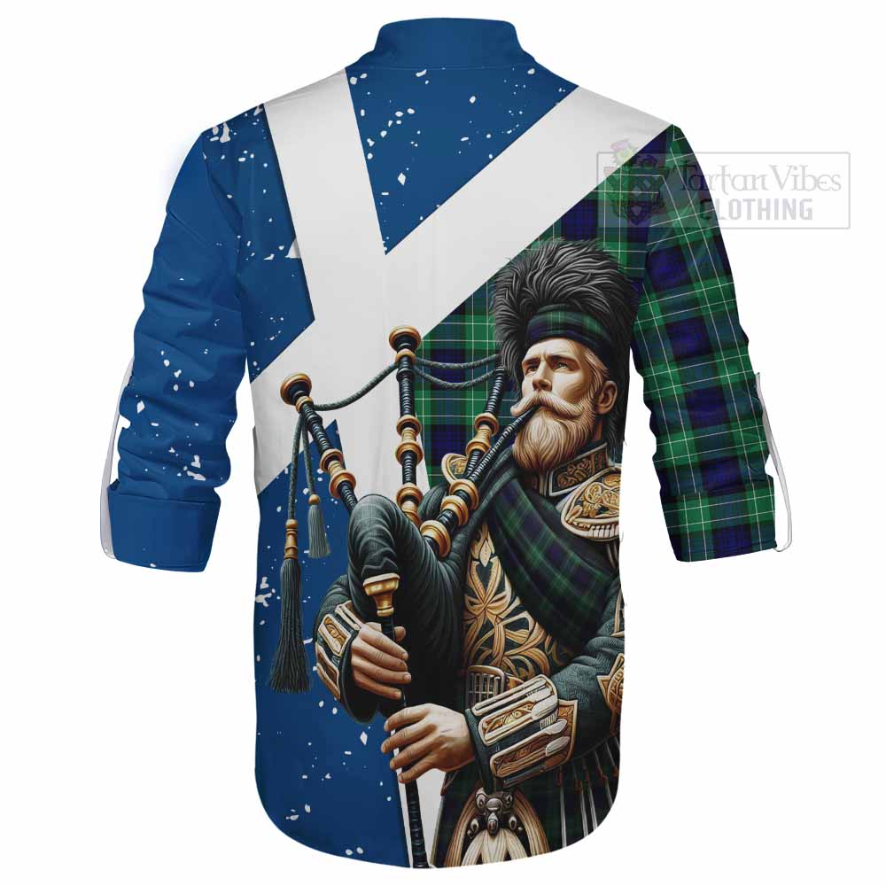 Tartan Vibes Clothing Abercrombie Tartan Ghillie Kilt Shirt with Family Crest Scottish Bagpiper Vibes