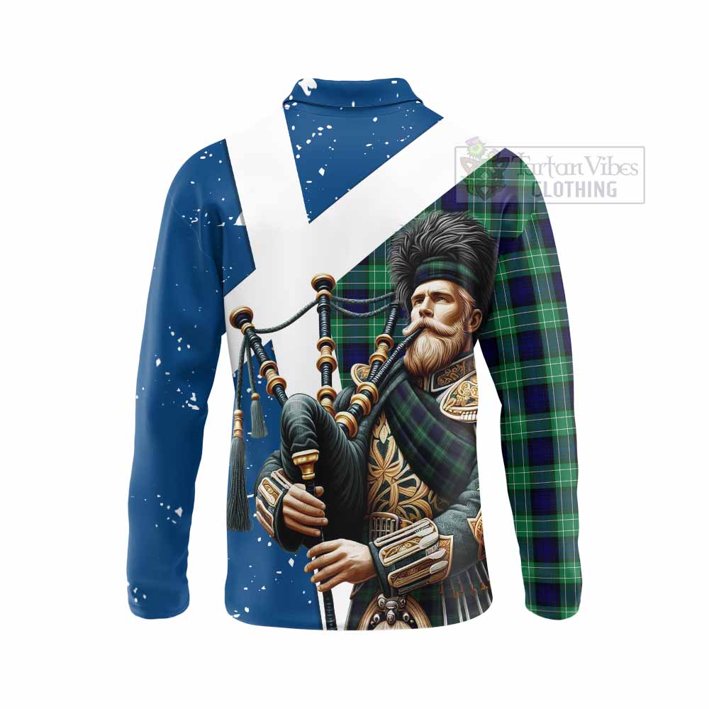 Tartan Vibes Clothing Abercrombie Tartan Long Sleeve Polo Shirt with Family Crest Scottish Bagpiper Vibes