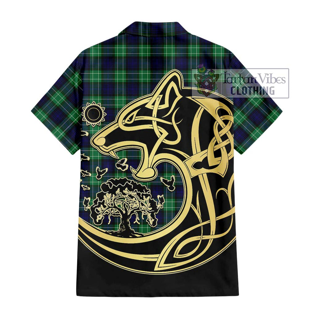 Abercrombie Tartan Short Sleeve Button Shirt with Family Crest Celtic Wolf Style - Tartan Vibes Clothing