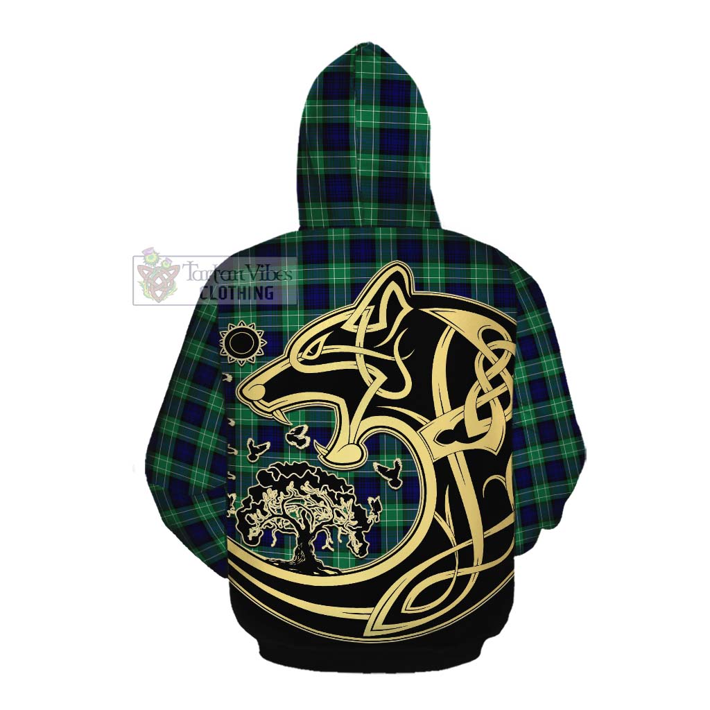 Tartan Vibes Clothing Abercrombie Tartan Cotton Hoodie with Family Crest Celtic Wolf Style