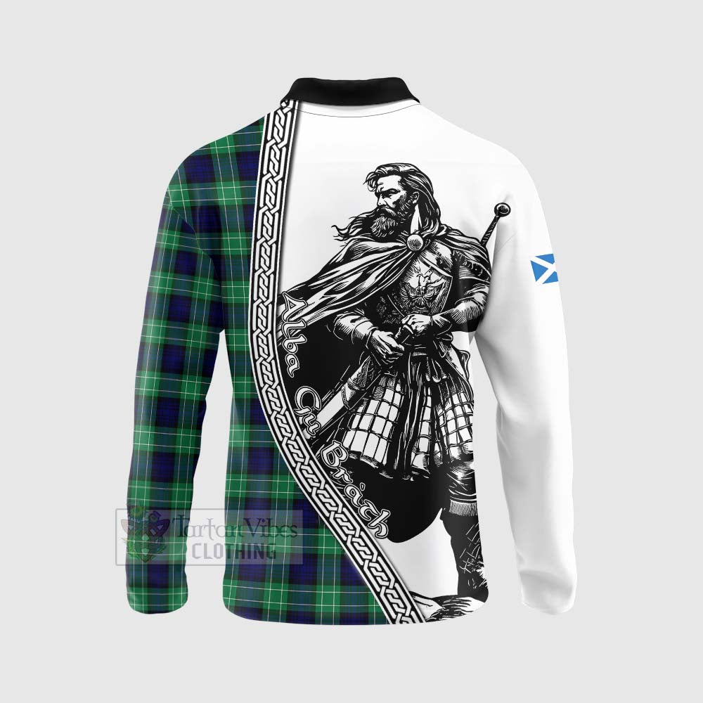 Tartan Vibes Clothing Abercrombie Tartan Clan Crest Long Sleeve Polo Shirt with Highlander Warrior Celtic Style