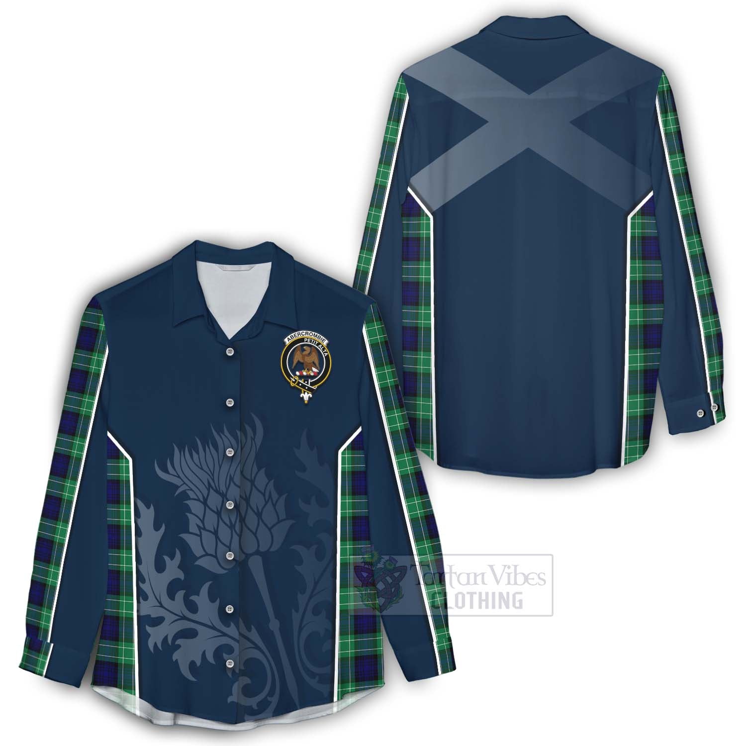 Tartan Vibes Clothing Abercrombie Tartan Women's Casual Shirt with Family Crest and Scottish Thistle Vibes Sport Style