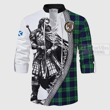 Abercrombie Tartan Clan Crest Ghillie Kilt Shirt with Highlander Warrior Celtic Style