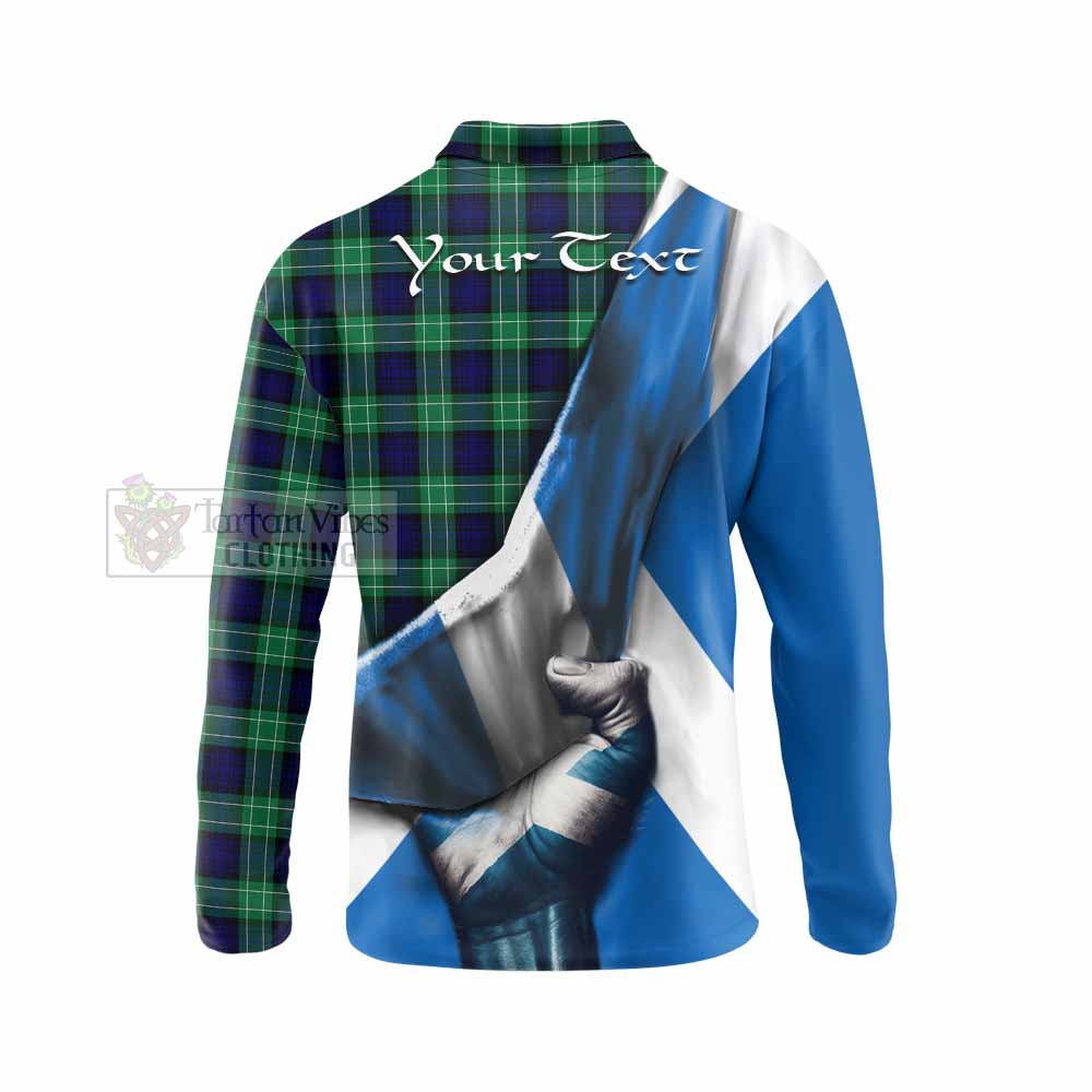 Tartan Vibes Clothing Abercrombie Tartan Long Sleeve Polo Shirt with Family Crest Scotland Patriotic Style