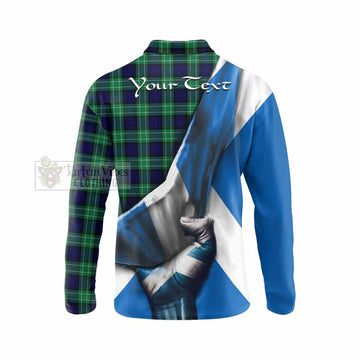 Abercrombie Tartan Long Sleeve Polo Shirt with Family Crest Scotland Patriotic Style