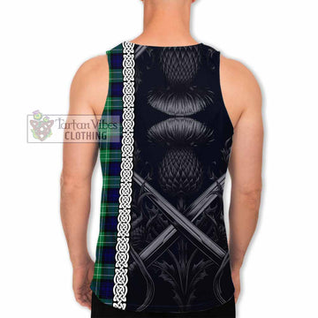 Abercrombie Tartan Men's Tank Top with Family Crest Cross Sword Thistle Celtic Vibes