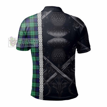 Abercrombie Tartan Polo Shirt with Family Crest Cross Sword Thistle Celtic Vibes