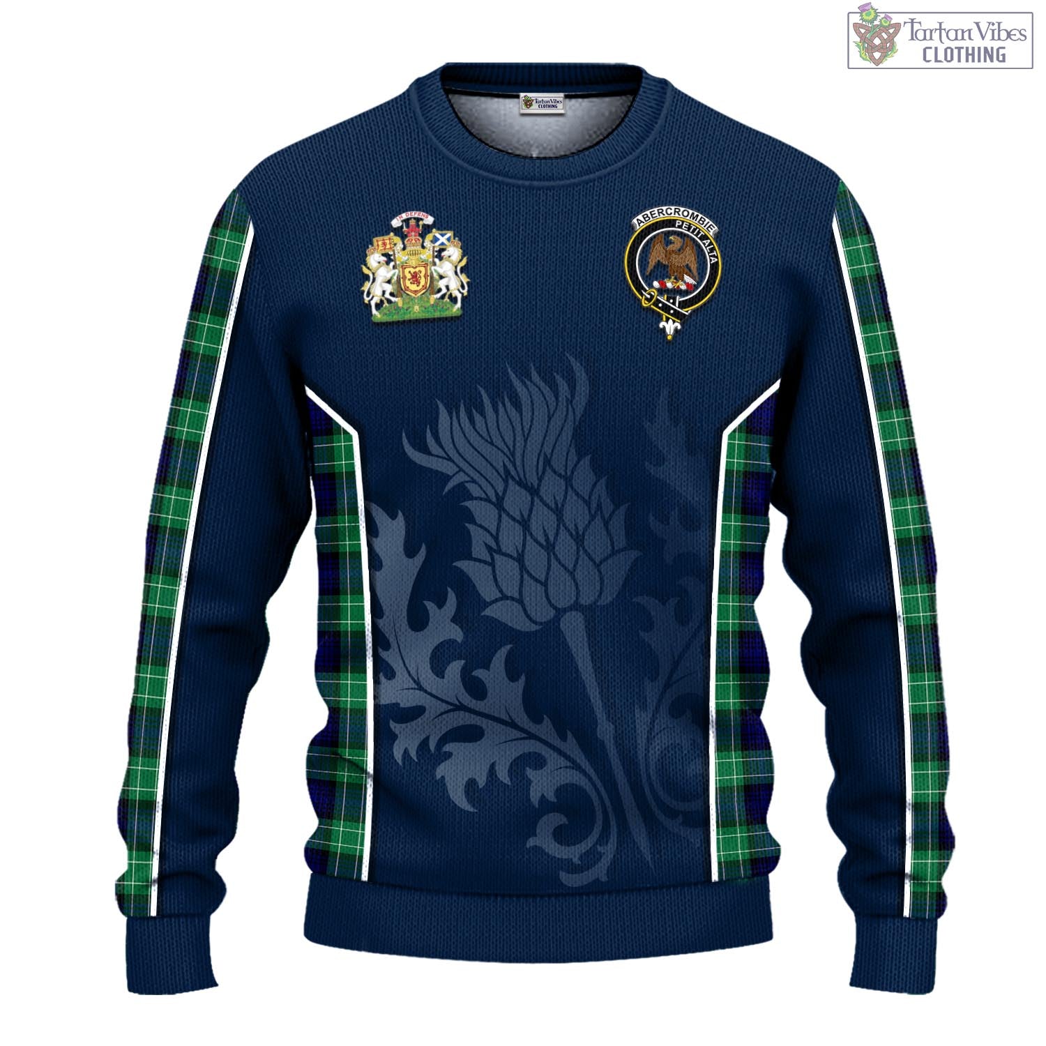 Tartan Vibes Clothing Abercrombie Tartan Knitted Sweatshirt with Family Crest and Scottish Thistle Vibes Sport Style