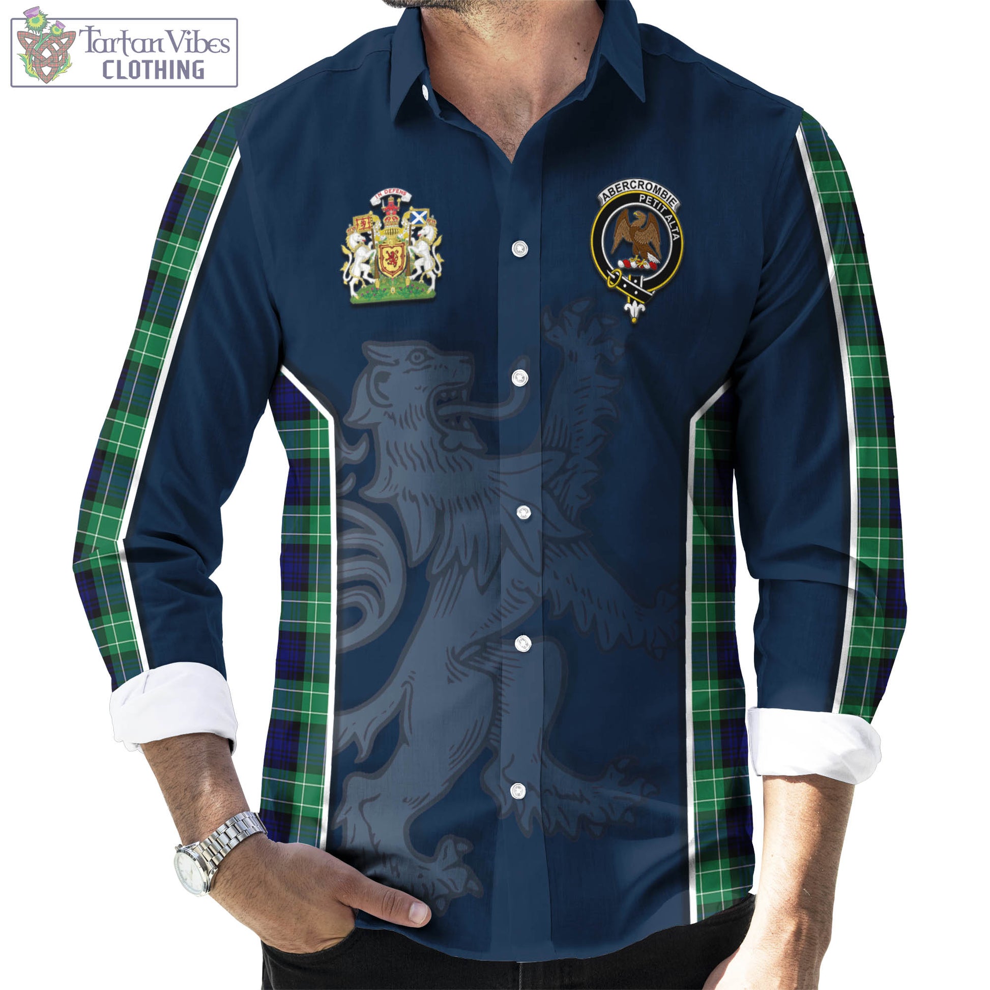 Tartan Vibes Clothing Abercrombie Tartan Long Sleeve Button Up Shirt with Family Crest and Lion Rampant Vibes Sport Style