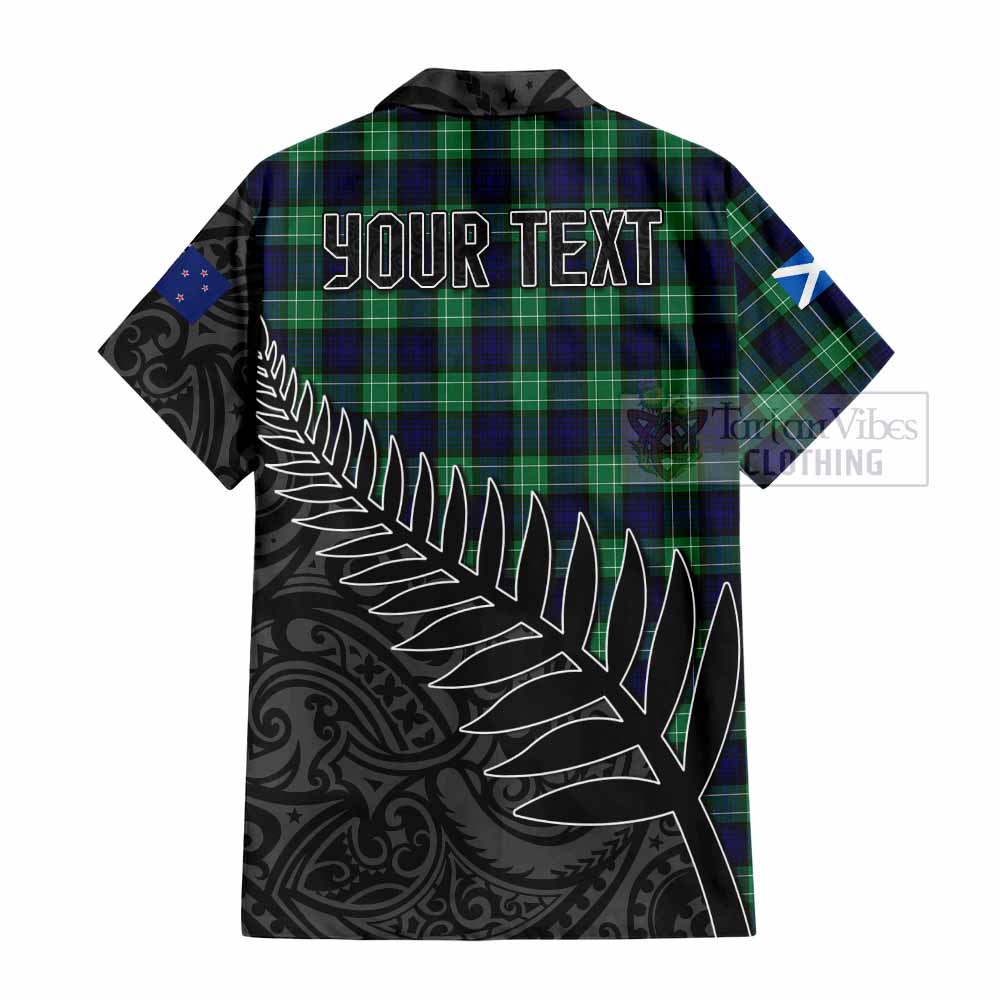 Tartan Vibes Clothing Abercrombie Crest Tartan Short Sleeve Button Shirt with New Zealand Silver Fern Half Style