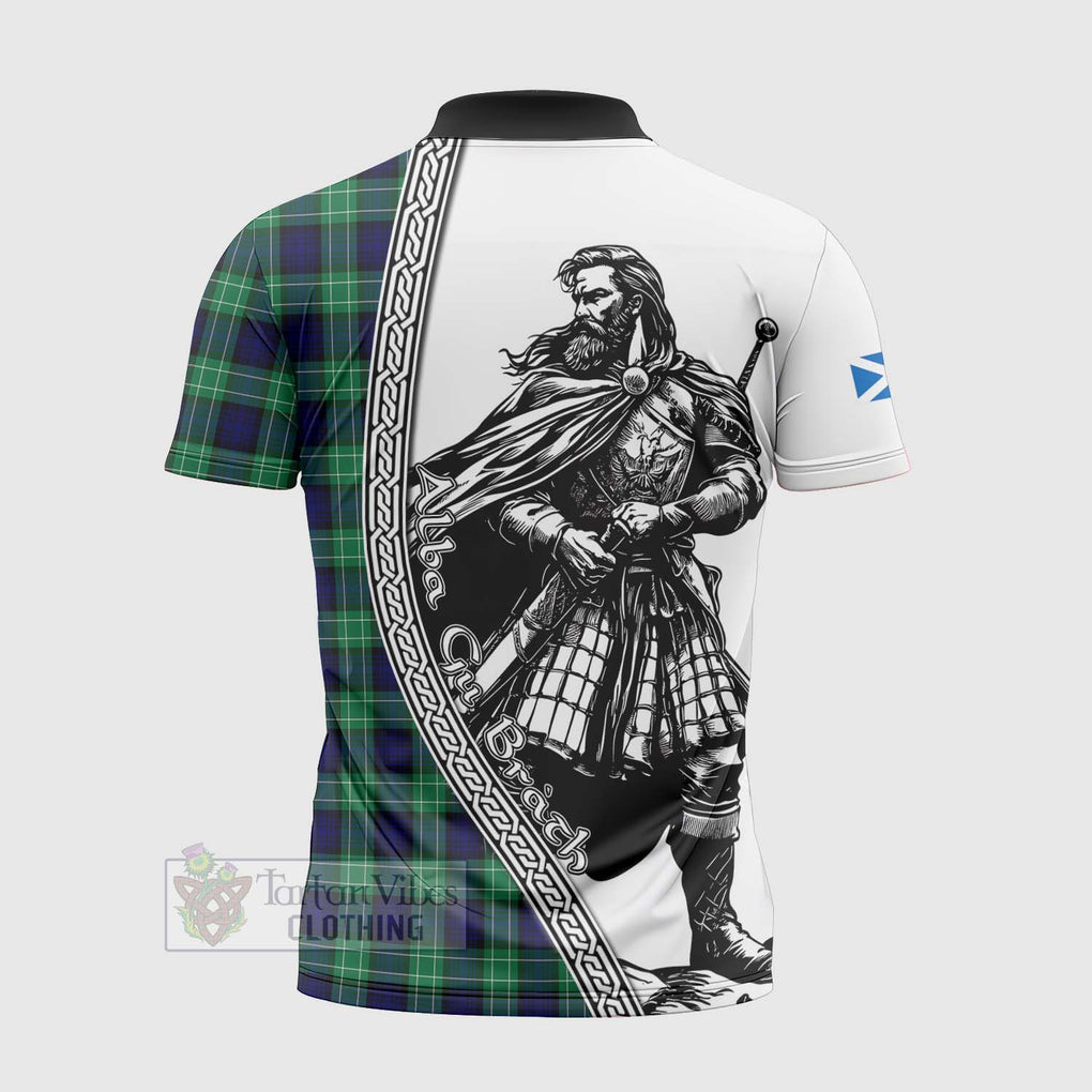 Tartan Vibes Clothing Abercrombie Tartan Clan Crest Zipper Polo Shirt with Highlander Warrior Celtic Style