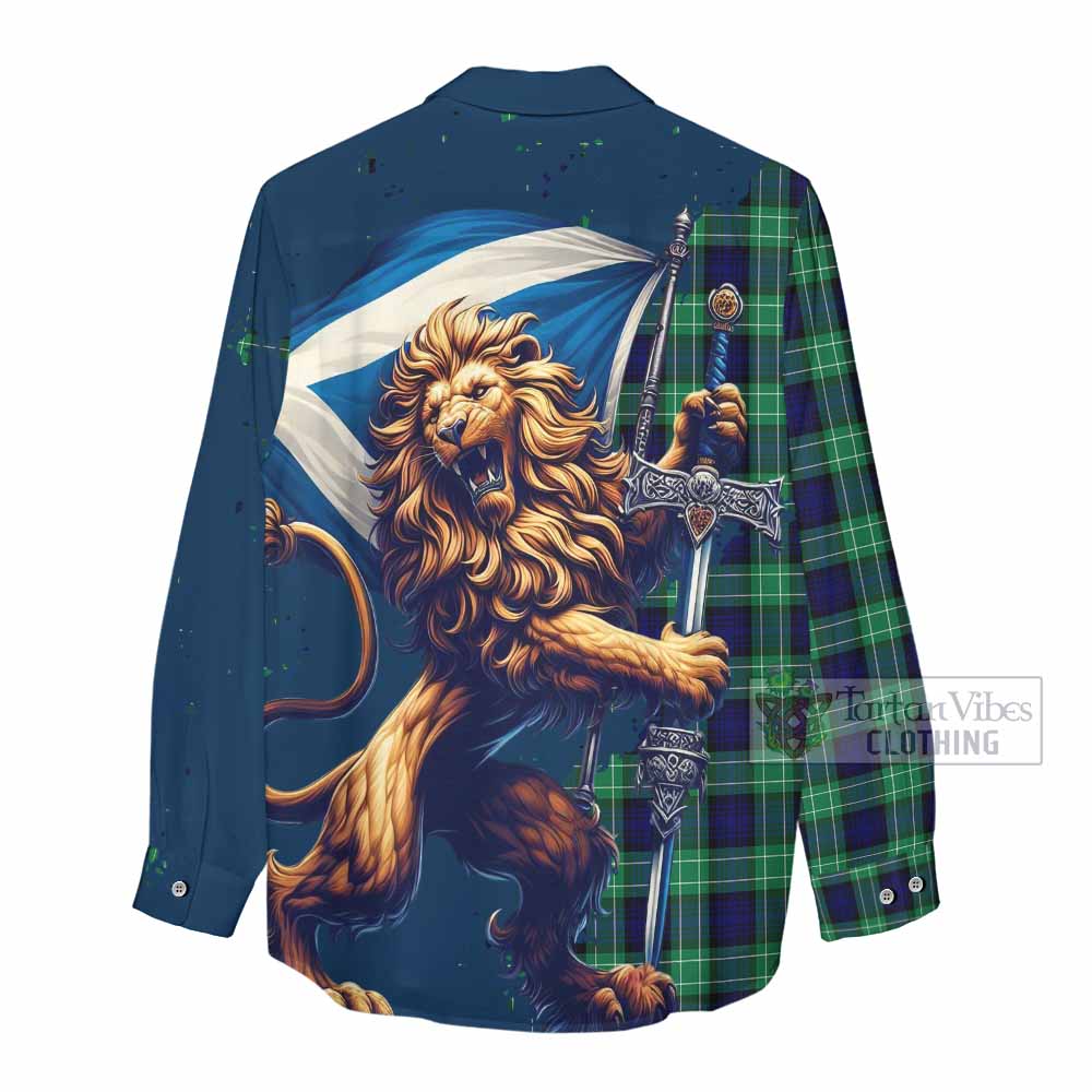 Tartan Vibes Clothing Abercrombie Tartan Family Crest Women's Casual Shirt with Scottish Majestic Lion