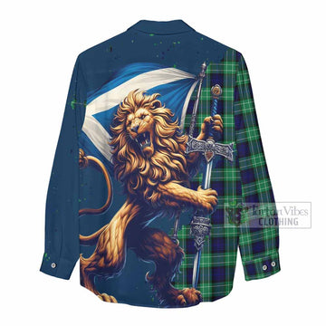 Abercrombie Tartan Family Crest Women's Casual Shirt with Scottish Majestic Lion