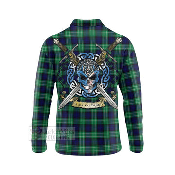 Abercrombie Tartan Long Sleeve Polo Shirt with Family Crest Celtic Skull Style