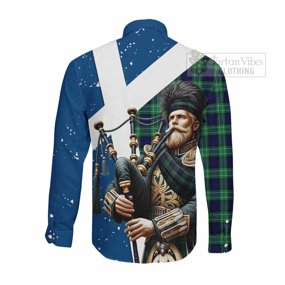 Tartan Vibes Clothing Abercrombie Tartan Long Sleeve Button Shirt with Family Crest Scottish Bagpiper Vibes