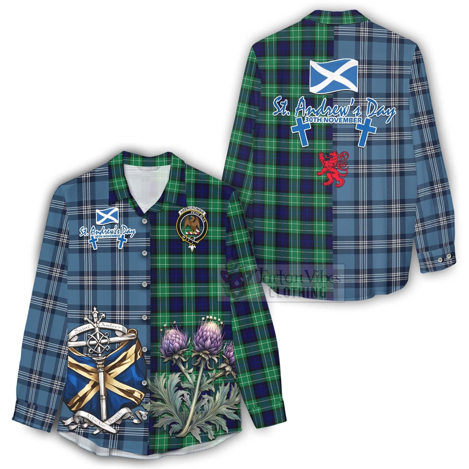 Tartan Vibes Clothing Abercrombie Tartan Women's Casual Shirt Happy St. Andrew's Day Half Tartan Style