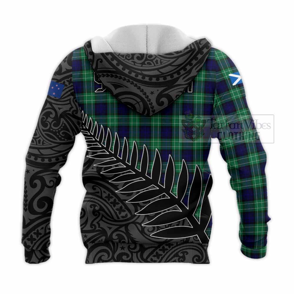 Tartan Vibes Clothing Abercrombie Crest Tartan Knitted Hoodie with New Zealand Silver Fern Half Style